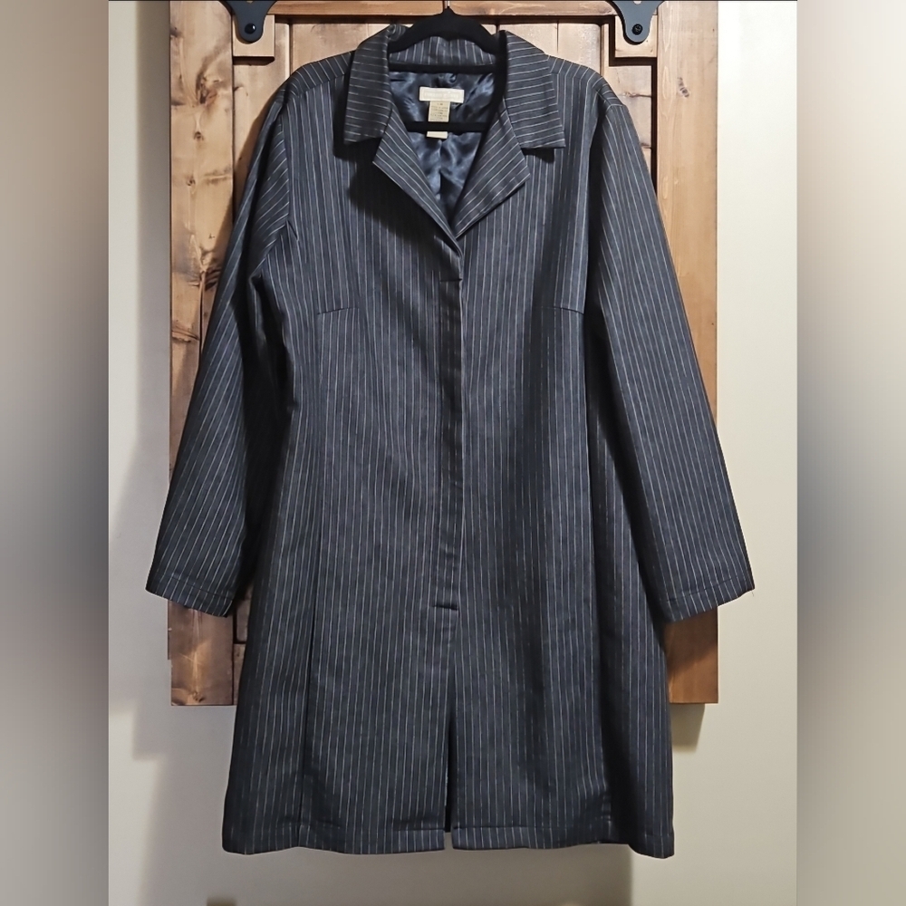 Cotton Ginny Dark Grey W/ Gold Pinstripe Unlined Blazer Jacket L